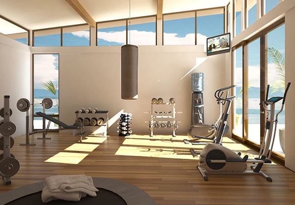 modern home gym with view