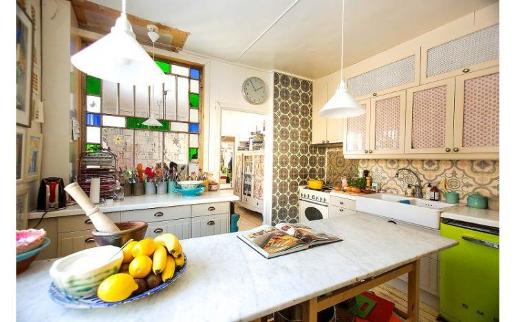 green and yellow kitchen stained glass window