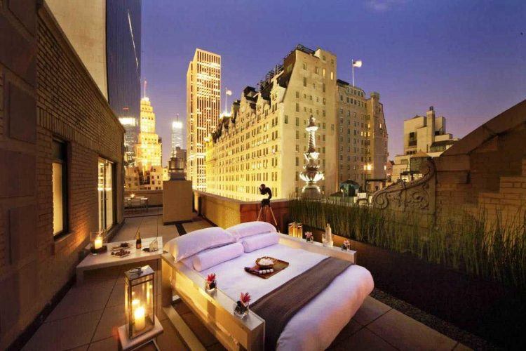 outdoor bedroom with city view