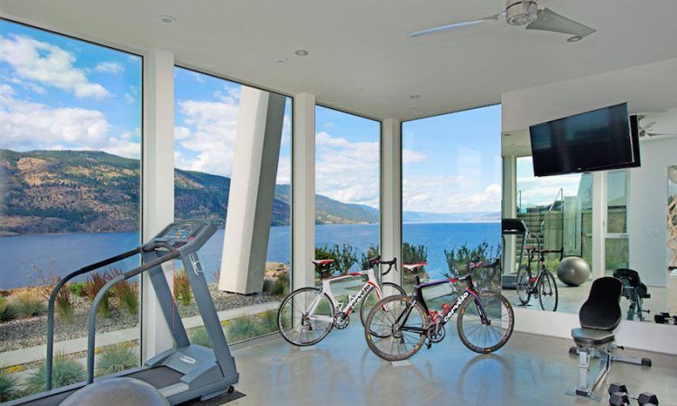 beautiful home gym with great view