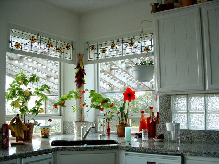 kitchen with simple stained glass window