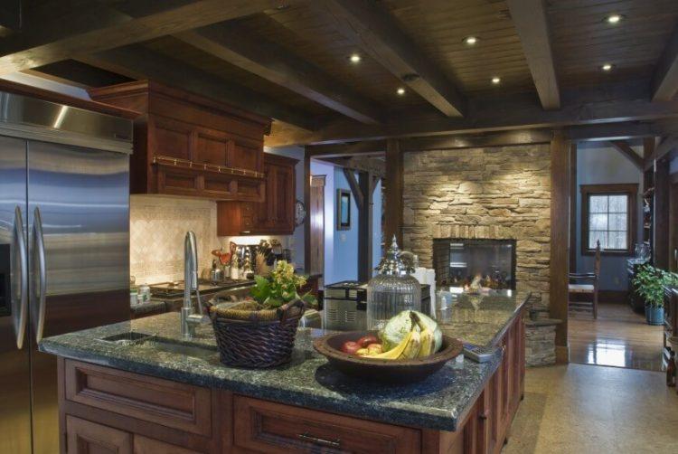 country kitchen with fireplace