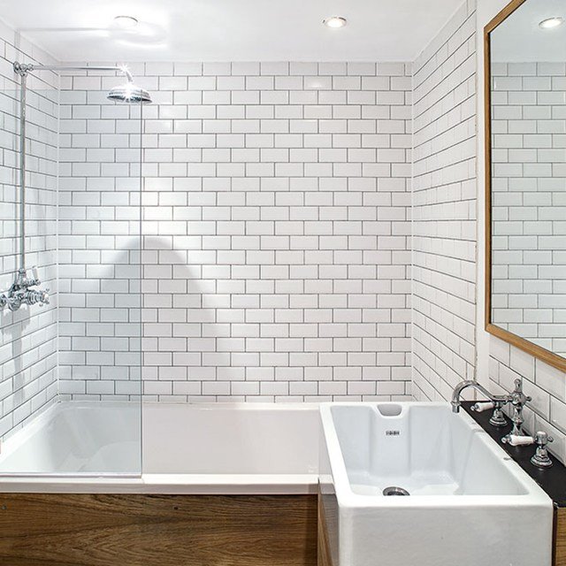 small bathroom with subway tile