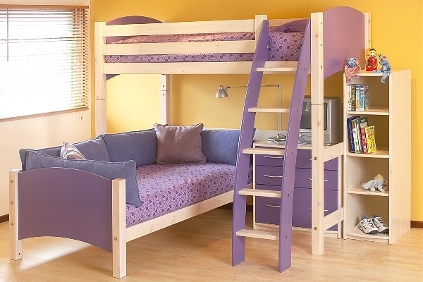 curved bunk bed with desk