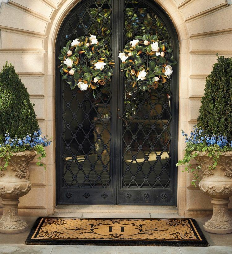 double front door with wreath