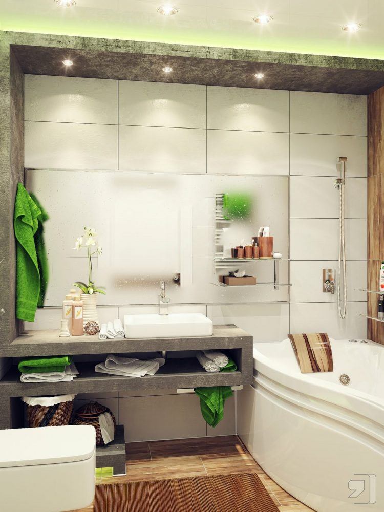 small green and white bathroom