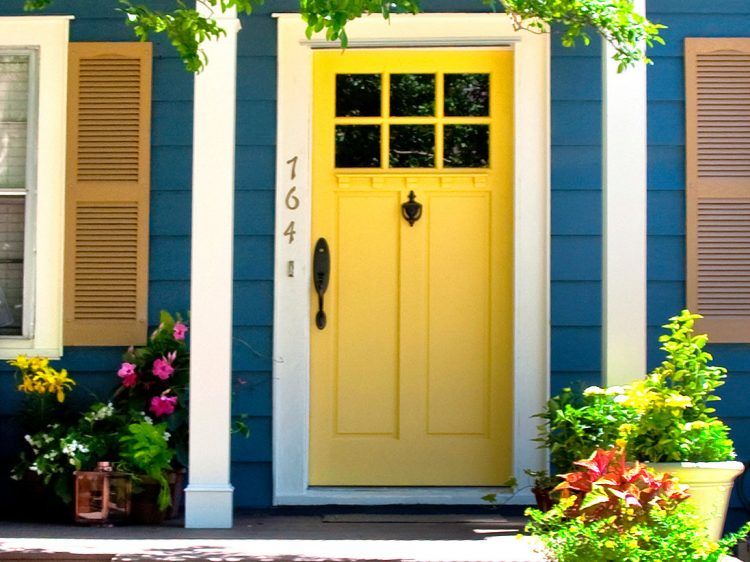 bright yellow front door design