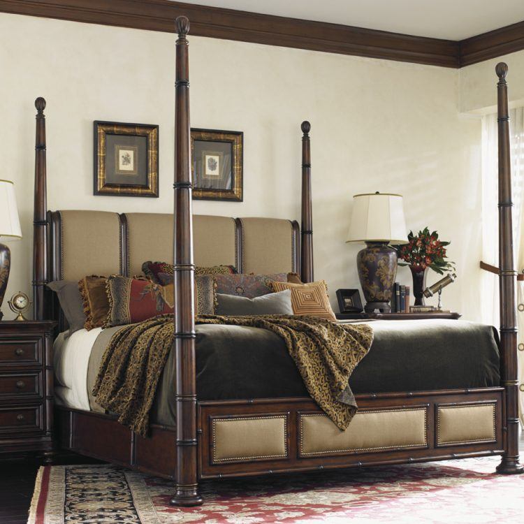 trendy bedroom with four poster bed