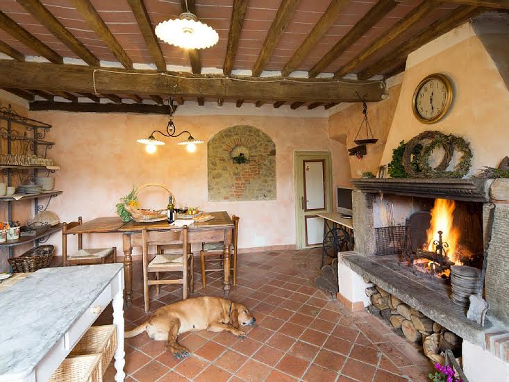 tuscan kitchen with fireplace