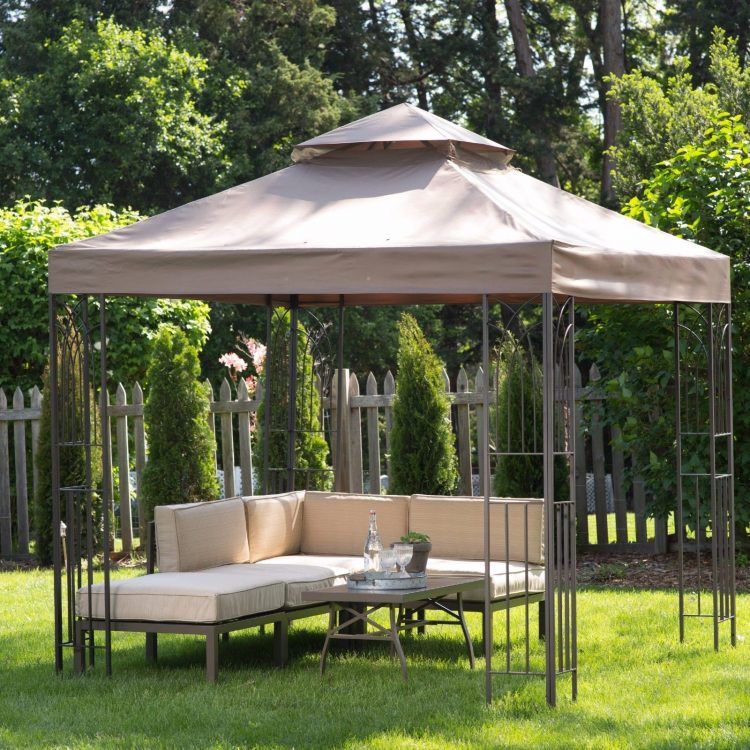 backyard with steel frame canopy