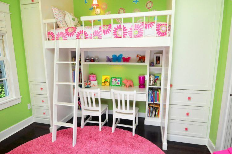 kids bunk bed with desk