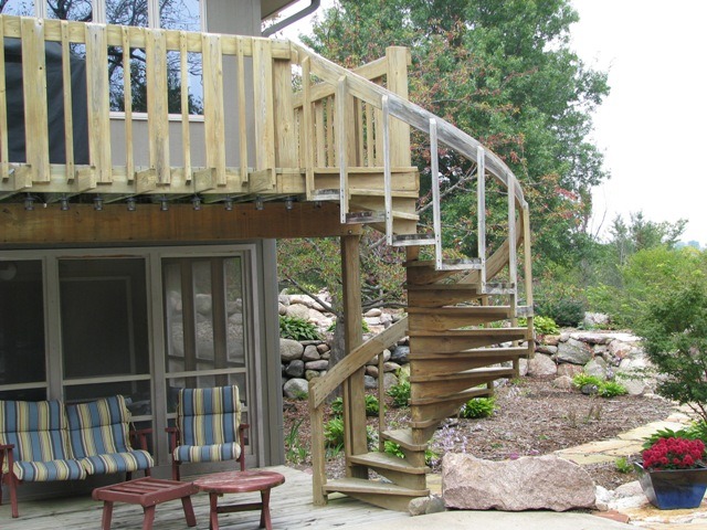 wooden spiral staircase for deck