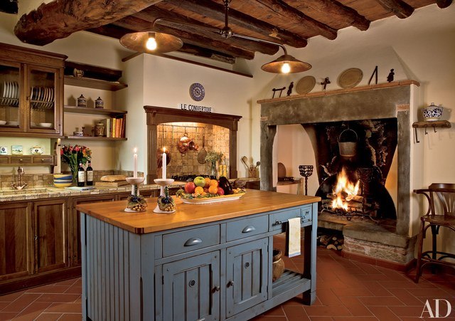 kitchen with fireplace