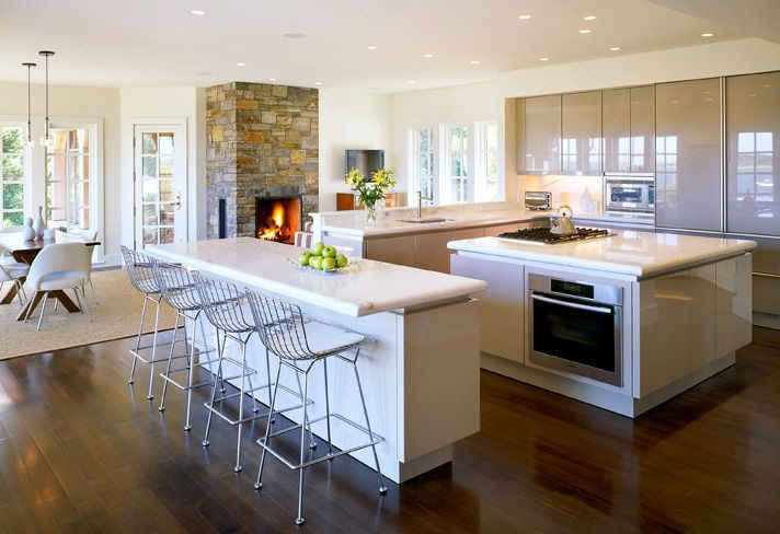 modern kitchen ideas with fireplace