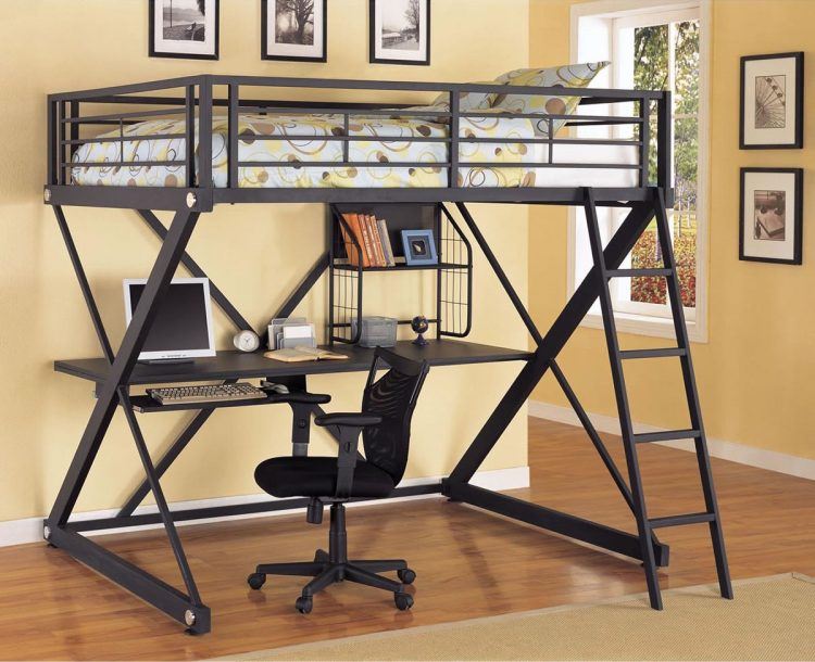 metal bunk bed with desk