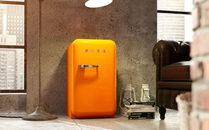 small orange fridge 