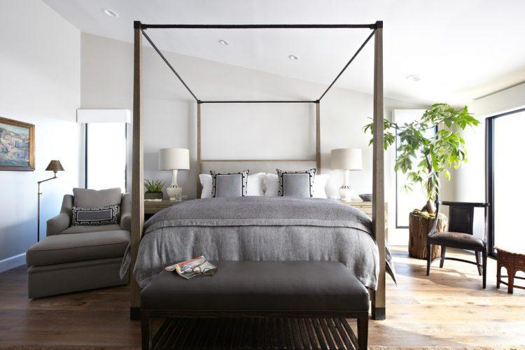 trendy bedroom with contemporary four poster bed