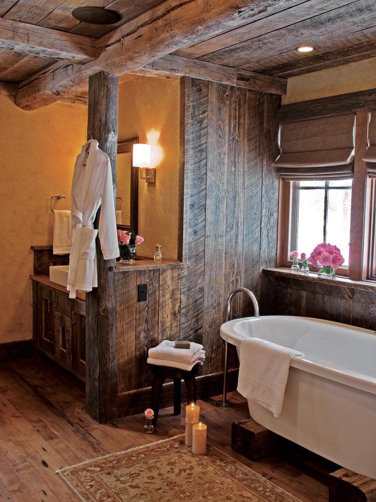 elegant bathroom with wooden walls