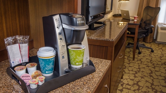 Wake up and brew yourself a cup of Keurig coffee right in your own room. Keurig Coffee Makers are included in every room, along with free wired and wireless high speed internet.