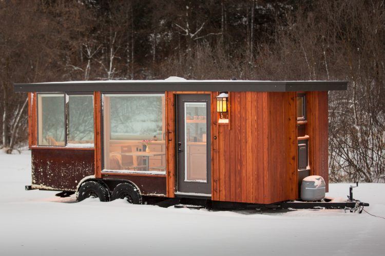 nice tiny home in the snow