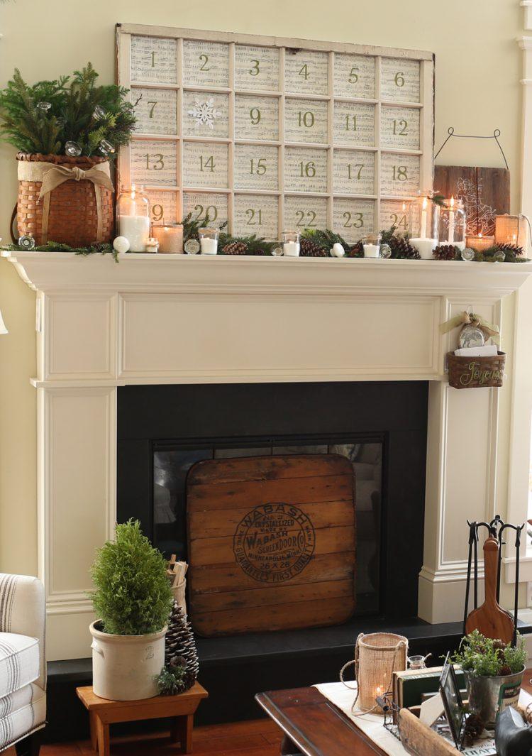 simply decorated fireplace mantel