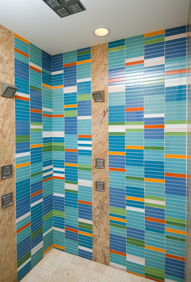 multi colored glass shower tile