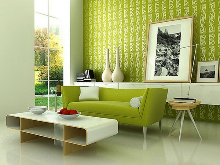 grey and green living room