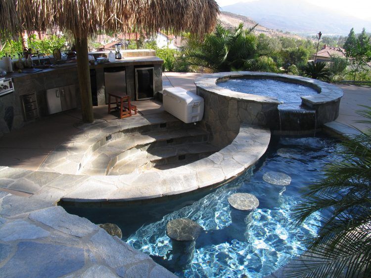 pool with hot tub and bar