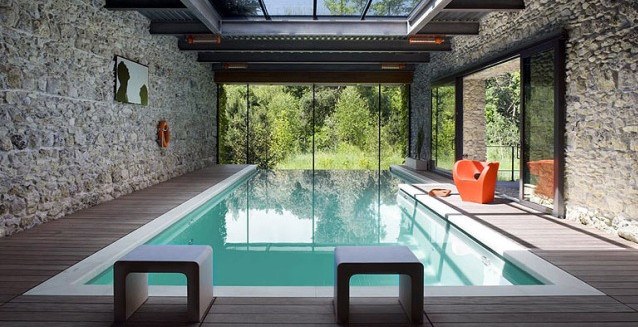 indoor infinity pool with view