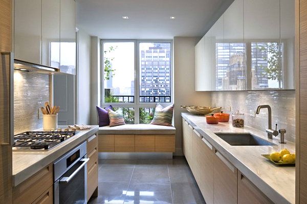 modern kitchen with window seat