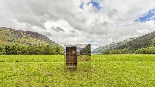 mirrored tiny cabin