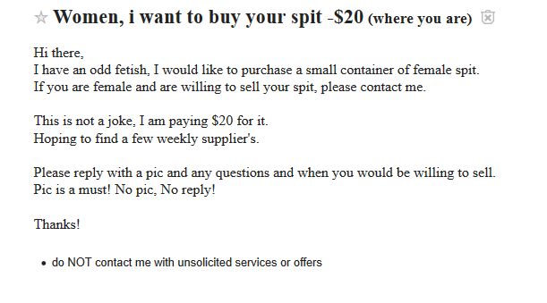 Spit Buyer Craigslist Ad