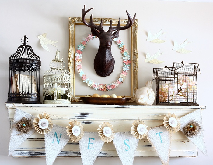 mantel with lots of accessories 