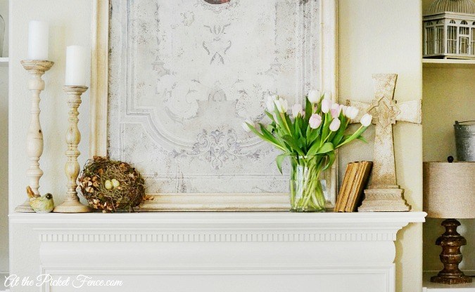 minimalist spring mantel decor