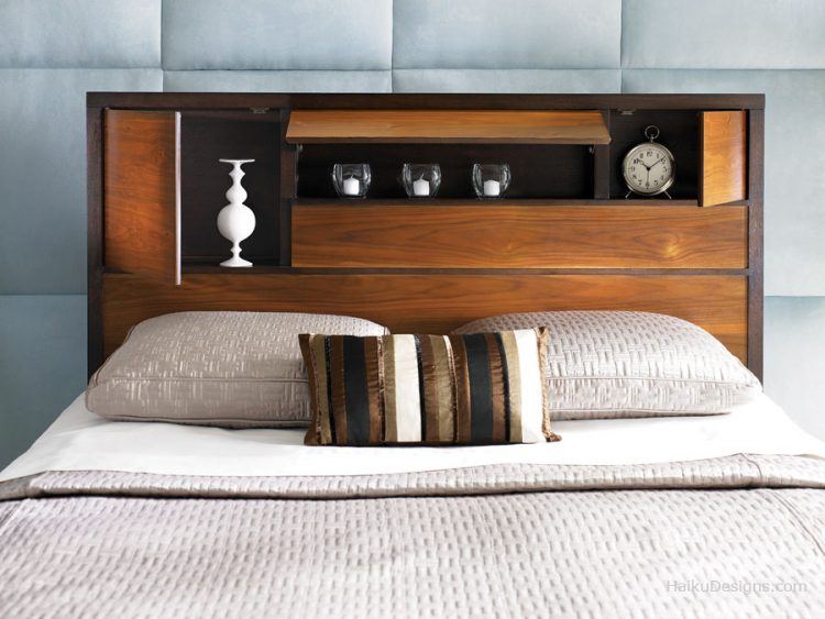 wooden headboard with storage