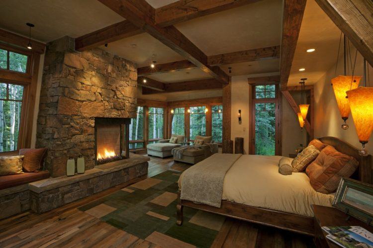 long home with fireplace in bedroom