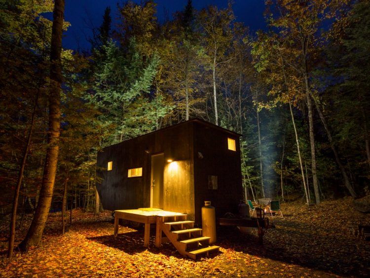 modern tiny home in the dark