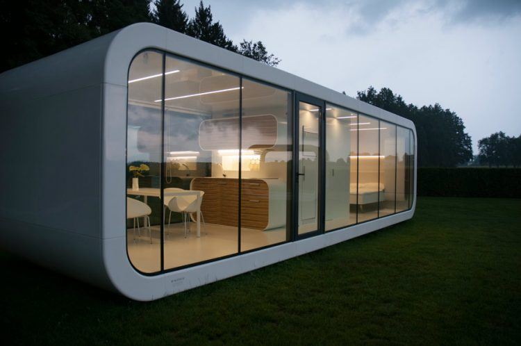 long white small house with glass