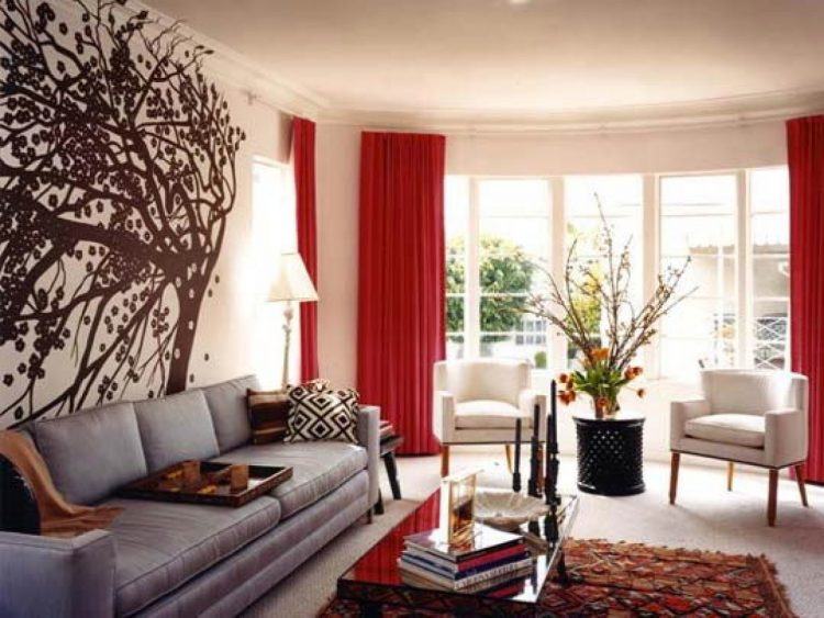 elegant bright red living room curtain