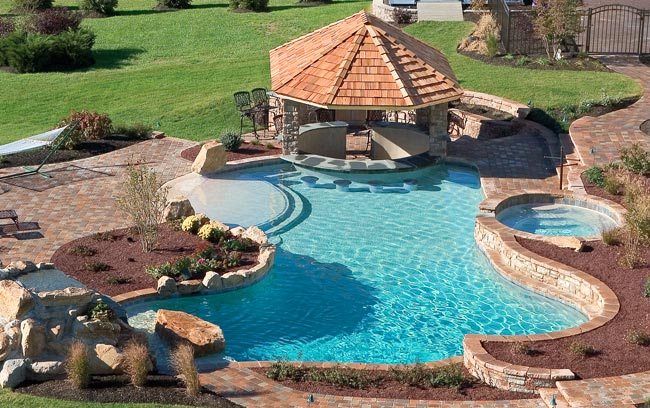 pool with bar and gazebo