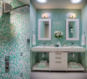 15 Beautiful Glass Bathroom Tile Designs