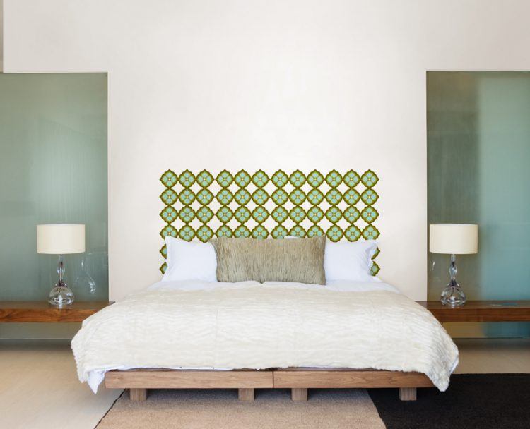 green patterned headboard