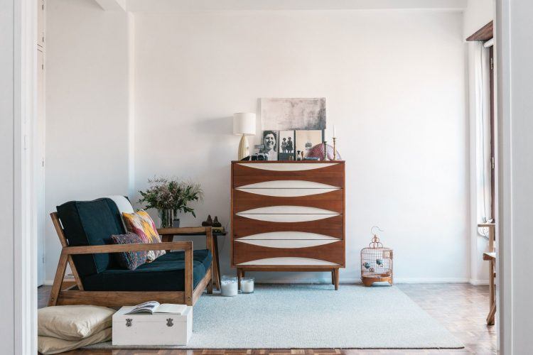 living room with retro chairs