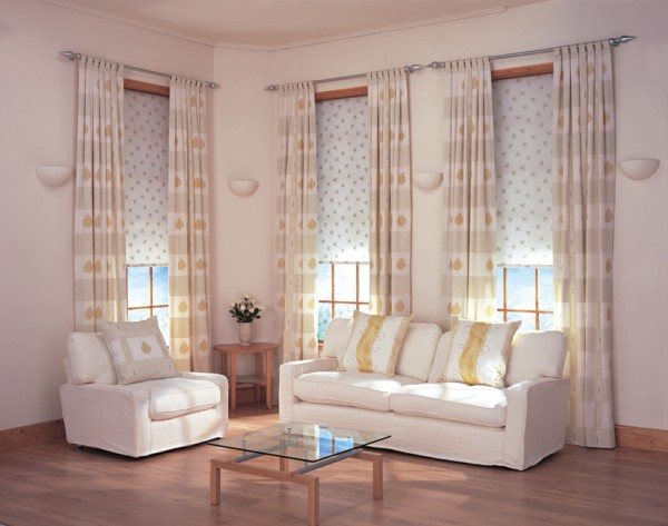 simple light colored living room curtains