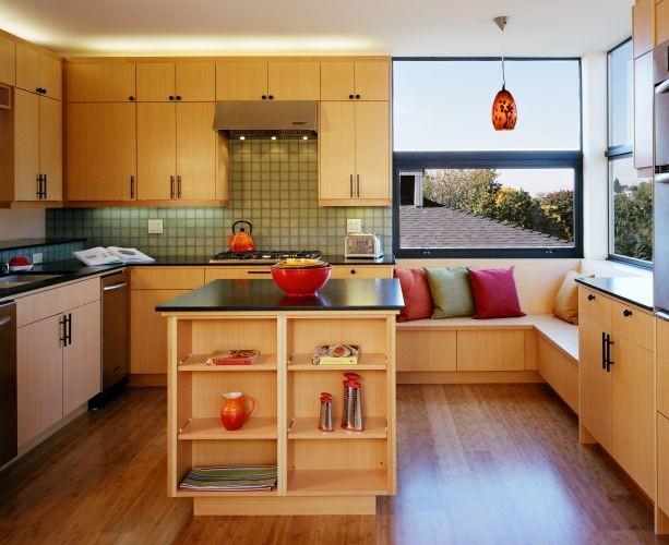 modern kitchen with window seat