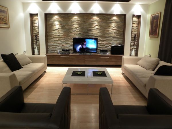 modern living room brick wall