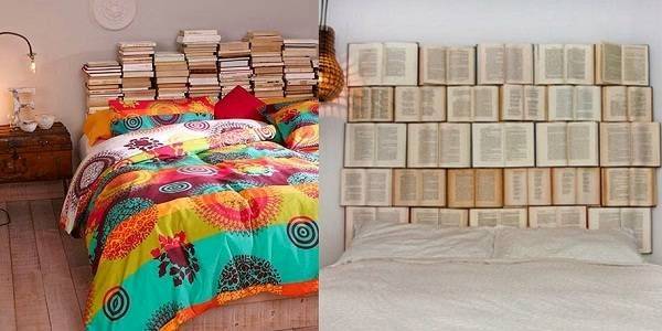 headboard made of old books