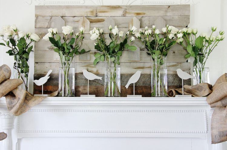 spring themed mantel decor