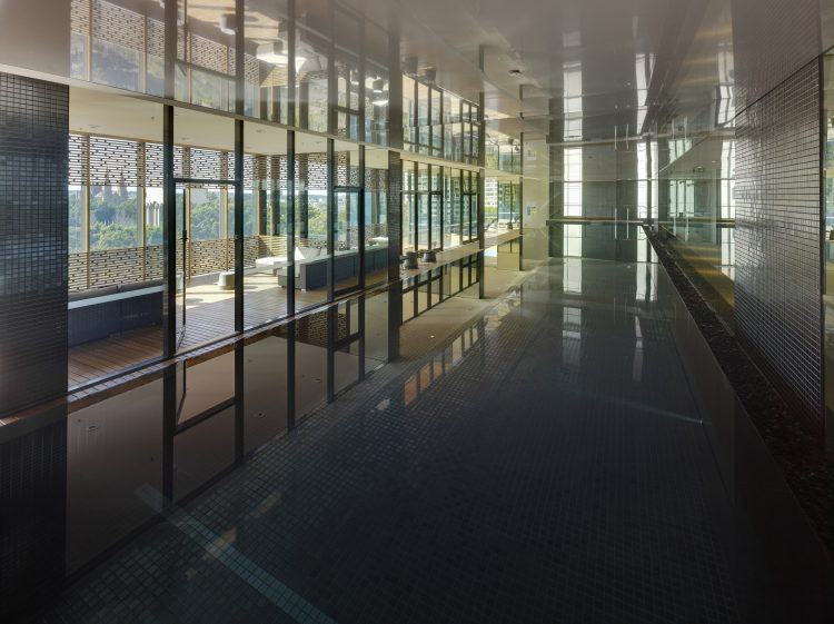 beautiful indoor pool with glass