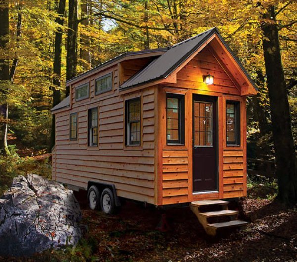 exterior of tiny house in the woods